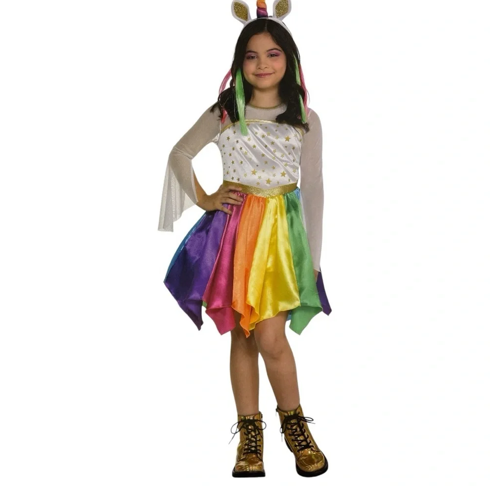 Rainbow Dress Girl's Costume Small 4-6 NO Headband Satin Halloween Party Magical - Picture 6 of 7